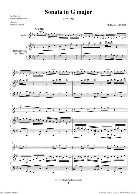 bach violin  harpsichord sonata   major bwv  sheet   violin  piano