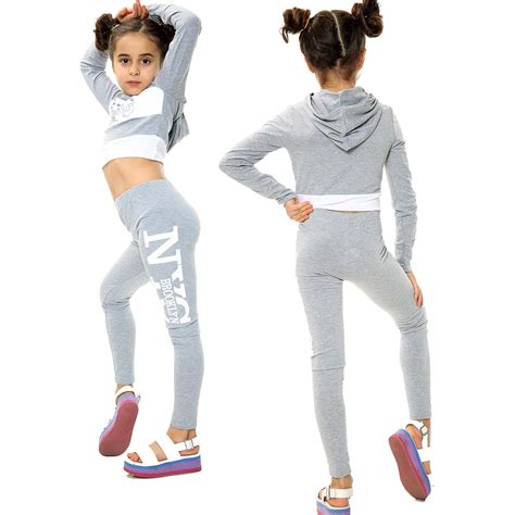 Kids Girls Crop Top Nyc Brooklyn Printed Hooded Top And Fashion Legging