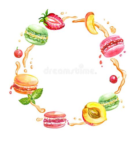 French Macaroon Watercolor Border Stock Illustrations 34 French