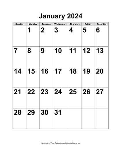 Free 2024 Large Number Calendar