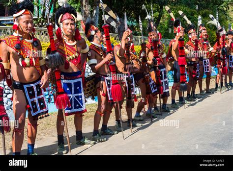 Naga Tribal Group Performers Standing In Line To Welcome The Officials