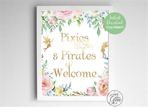 Pixies And Pirates Welcome Sign Printable Pixie Birthday Party Sign