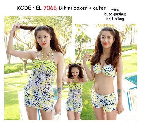 7066 280rb Jual Bikini Dengan Celana Boxer Dan Luaran Dress Leopard Kuning Busa Push Up