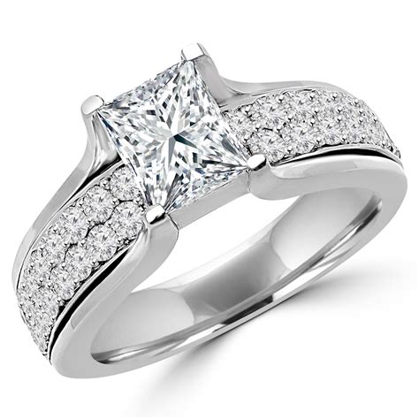 Princess Cut Diamond Multi Stone High Set 4 Prong Engagement Ring With
