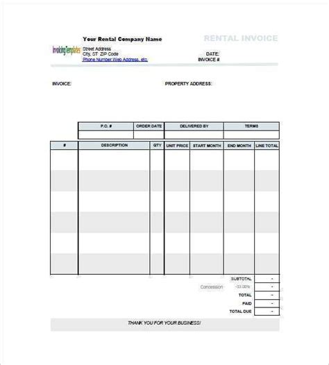 Monthly Rent Invoice Template Excel Cards Design Templates
