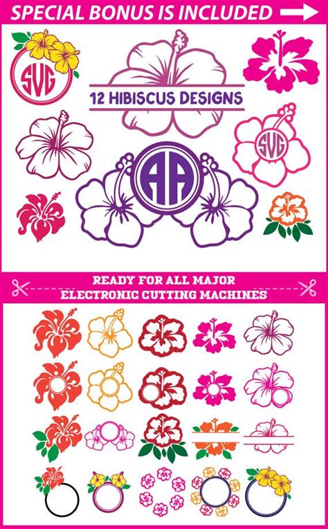 Hibiscus Svg Files For Cricut Hibiscus Flower Monogram By Svgpro Svg