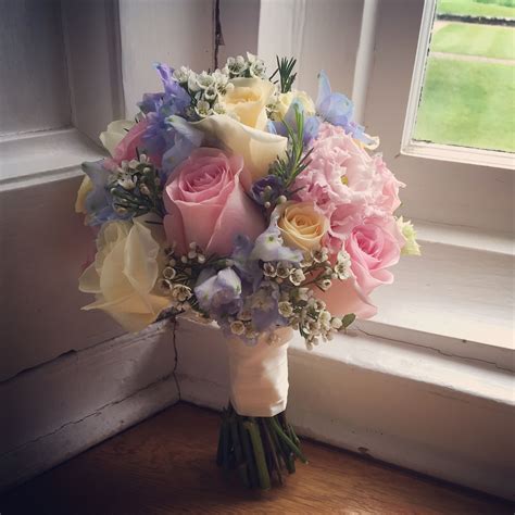 Bride Wedding Bouquet Pink Blue Lemon By Vip Flowers Plymouth Wedding