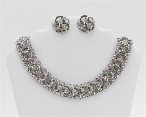 Kramer Rhinestone Necklace And Earrings Set Vintage 1950s