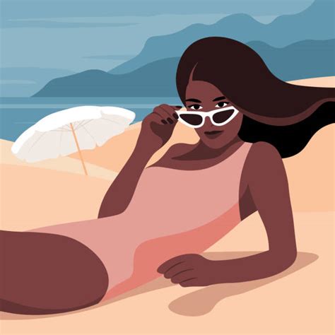 Cartoon Of A African Sexy Woman Beach Illustrations Royalty Free