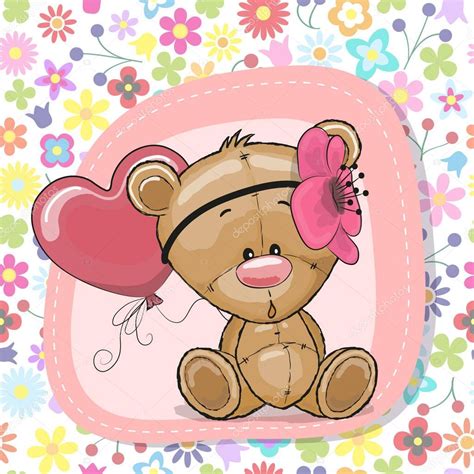 Cute Cartoon Teddy Bear Girl With Balloon — Stock Vector © Reginast777