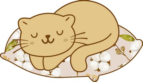 Free Cute Cat Sleeping On A Colorful Pillow Hand Drawn Cartoon Animal