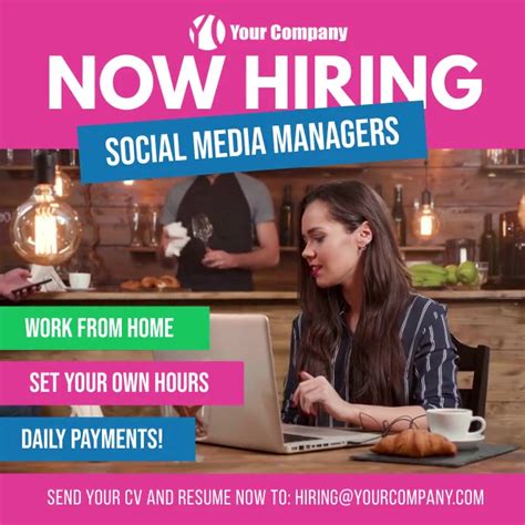 Copy Of Now Hiring Social Media Managers Square Ad Postermywall