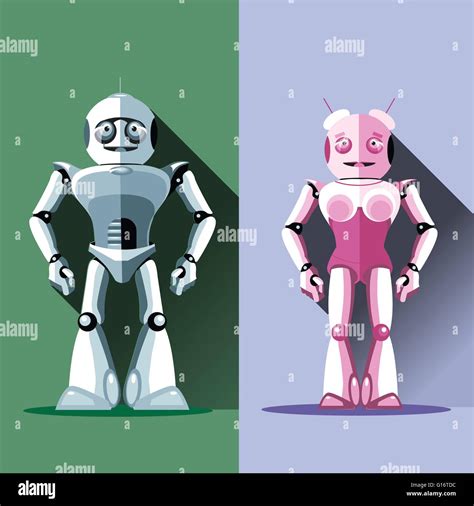 Two Silver And Pink Humanoid Robots Male And Female Digital