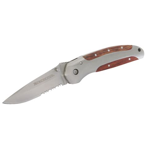 Winchester Knives 3in Wood Clip Serrated Folding Knife