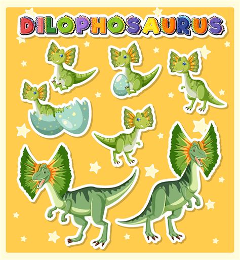 Set Of Cute Dilophosaurus Dinosaur Cartoon Characters 8274092 Vector