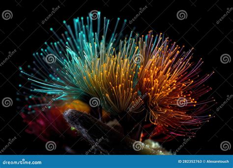 Neon Glowing Microorganisms In Colors On A Black Background Stock