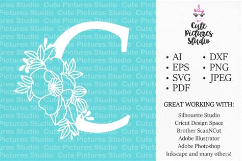 Botanical Alphabet Svg Floral Letter C Svg Cut File Svg Etsy