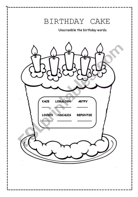 Birthday Cake Esl Worksheet By Valleygirl