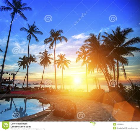 Amazing Sunset On The Tropical Ocean Beach Vacation And