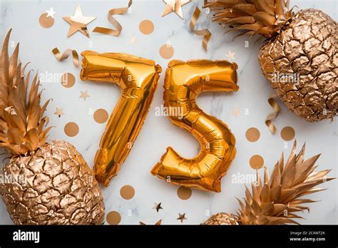 75th Birthday Celebration Card With Gold Foil Balloons And Golden
