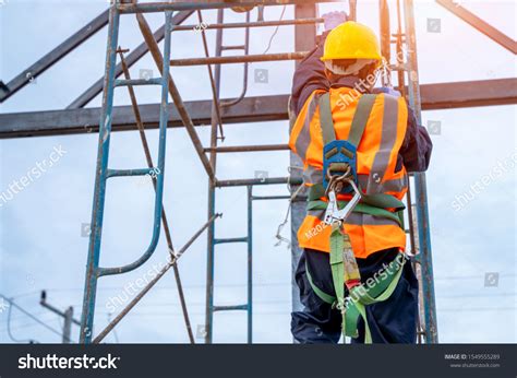 Construction Worker Wearing Safety Harness Belt Stock Photo 1549555289