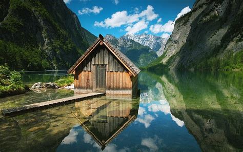 Mountain Forest Tree House Norway Cabin Fjord Geiranger Hd