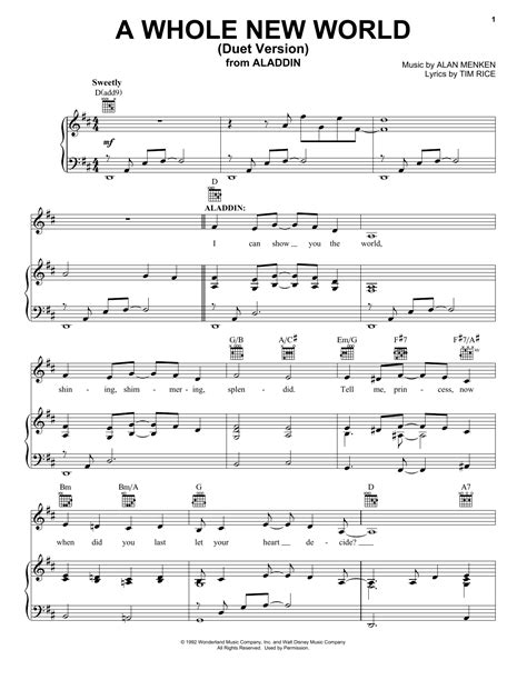 Choose and determine which version of a whole new world chords and tabs by aladdin you can play. Alan Menken "A Whole New World (Duet Version) (from ...