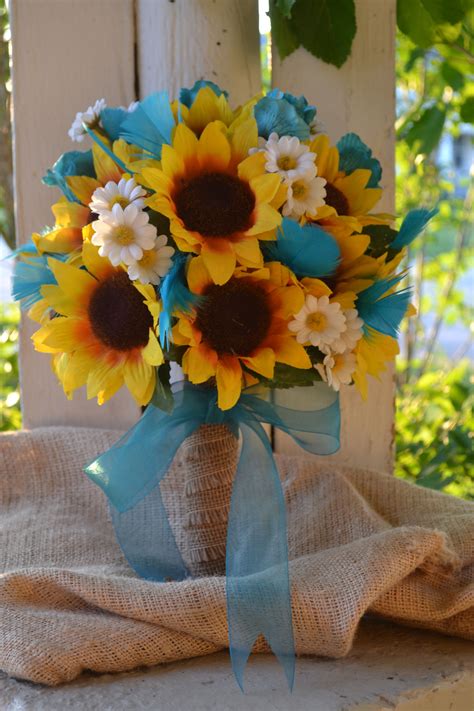 My Day Bouquet Sunflowers Turquoise Rose Buds Turquoise Goose