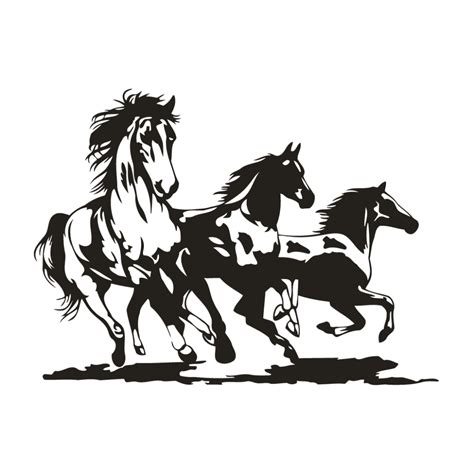 Ink screen printed on white 3.25 mil vinyl with permanent adhesive and a no split liner. Three Running Horses Decal - PhotoMal.com