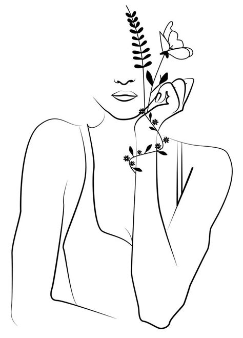 Digital Illustration Of A Woman Line Art Art Print Of A Woman With