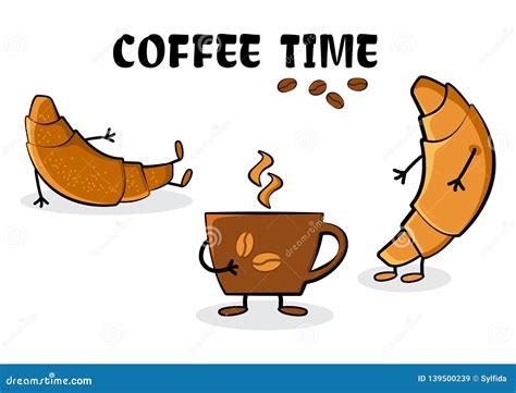 Coffee Time Croissants And Cup Hot Coffee Vector Illustration Stock Illustration