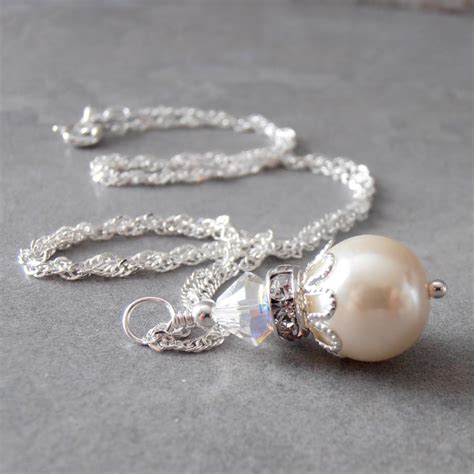 Ivory Pearl Necklace Pearl And Crystal Bridesmaid Jewelry Ivory Wedding