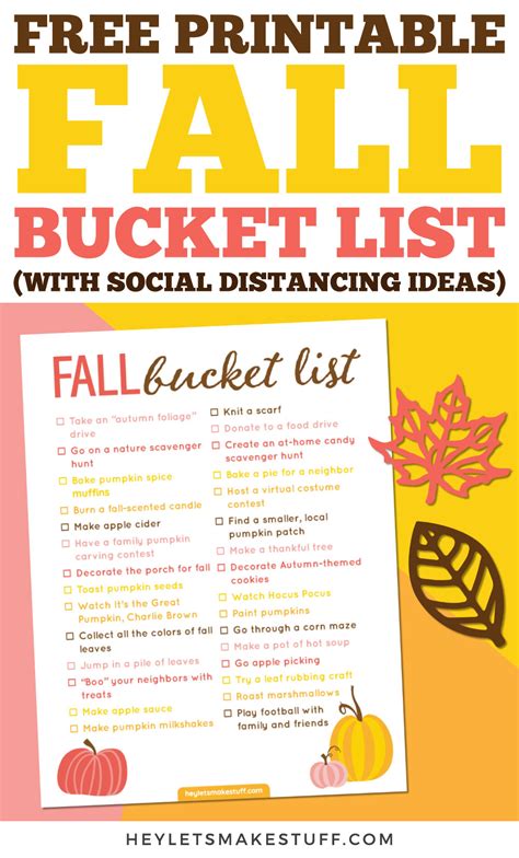 To spark your creativity and help you generate some ideas for retirement, we've curated the following bucket lists for seven different personalities. 2020 Fall Bucket List with Social Distancing Ideas - Hey ...