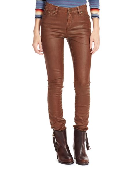 Lyst Lauren By Ralph Lauren Coated Skinny Jeans In Brown
