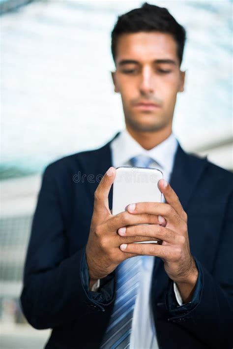 Close Up Of A Man Using His Smartphone Stock Image Image Of Phone Message