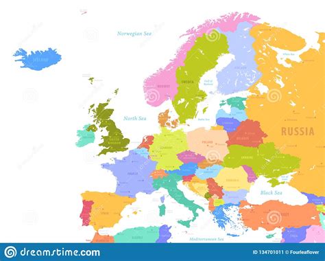 Colorful Vector Map Of Europe Stock Vector Illustration Of Holland