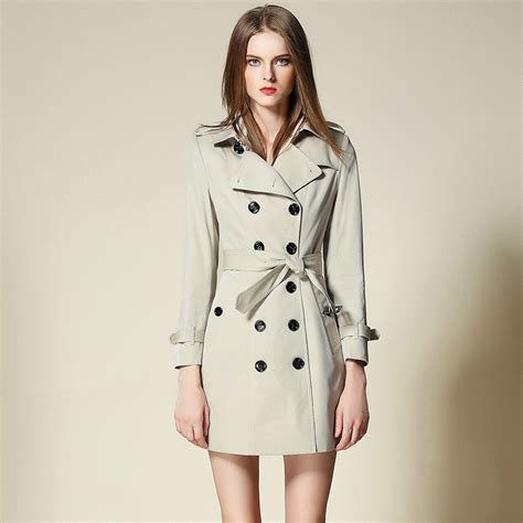 top quality 100 cotton trench coat european lapel mid length trench coat double breasted 2017
