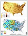 Log-adjusted population density (people per km2) and US counties with ...