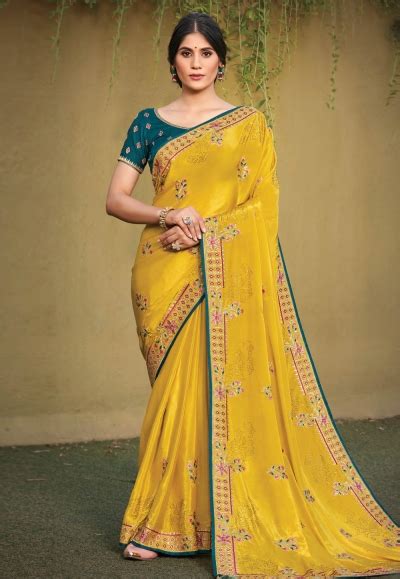 Yellow Satin Silk Saree With Blouse 141801