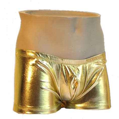 Wholesale Men Sexy Faux Leather Boxer Shorts Gold Silver Bronzing Stage