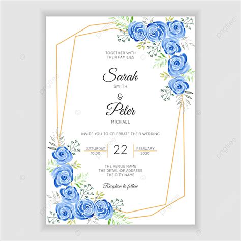 Watercolor Blue Rose Floral Wedding Invitation Template Download On Pngtree