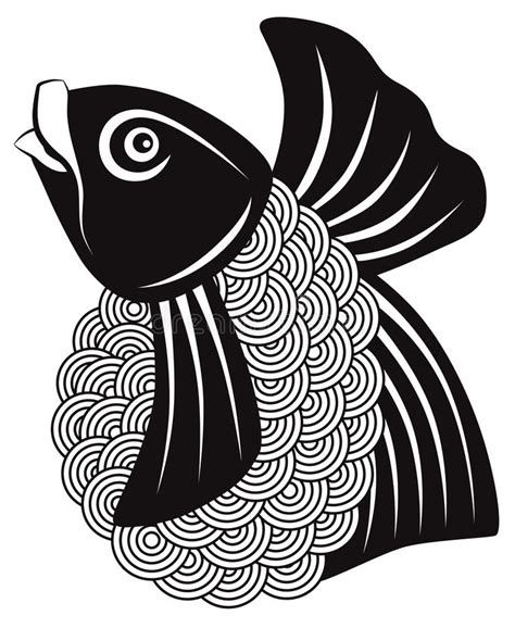 Koi Fish Black And White Vector Illustration Stock Vector