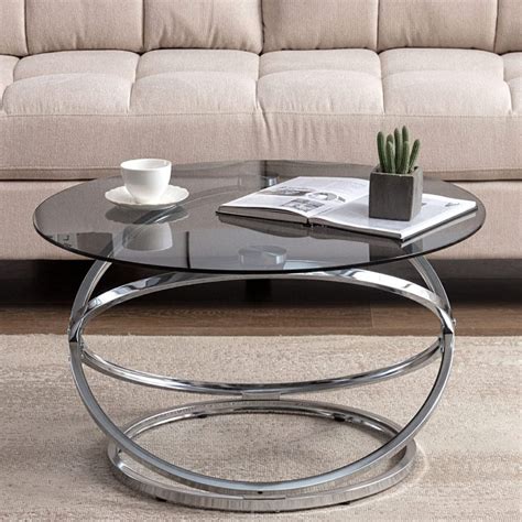 Modern Tempered Glass Round Coffee Table For Living Room