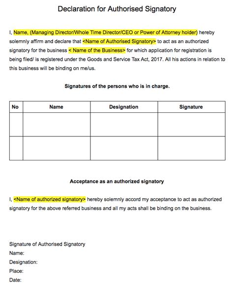 A credit card authorization form serves 2 primary purposes that play a large and important role for businesses and merchants. GST Registration - Declaration for Authorised Signatory ...
