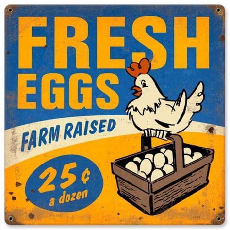 Vintage Fresh Eggs Metal Sign 2 12 X 12 Inches
