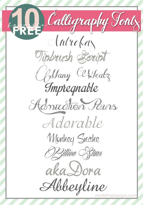 The category calligraphy fonts is created to simplify your work. Prettiest Free Calligraphy Fonts | MoritzFineBlogDesigns.com