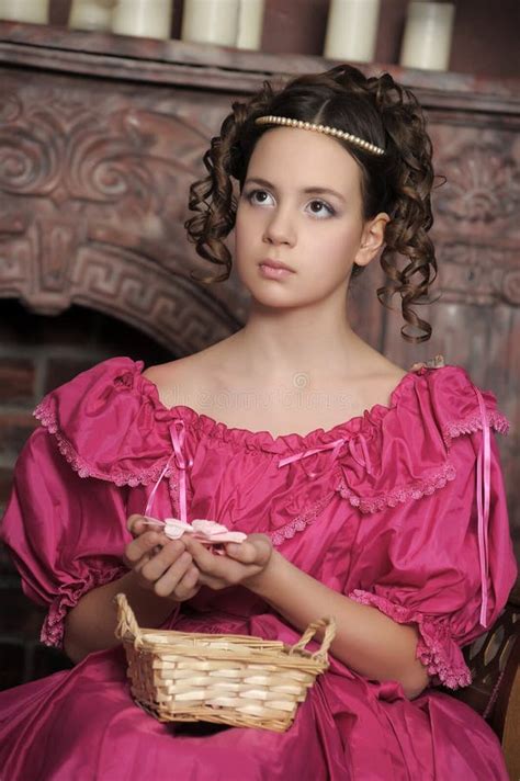 Young Victorian Girl In Pink Stock Photo Image Of Gazing Elegance