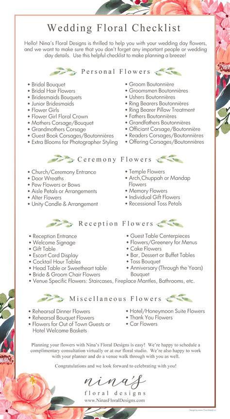 Wedding Flower Checklist Printable