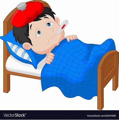 Sick Boy Cartoon Bed Lying Vector Vectorstock