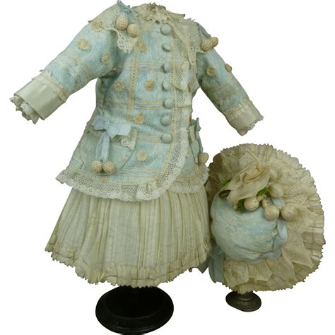 French Wonderful Antique Dolls Couturier Dress With Matching Hat